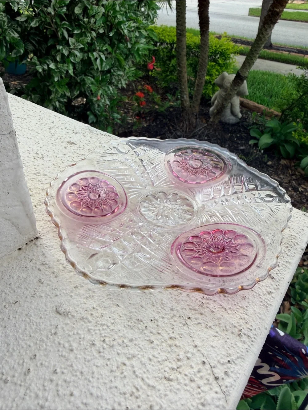 Vintage Hofbauer Byrdes Crystal Footed Cake Plate Pink Bird Medallions Germany